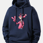 Pink Panther With A V Sign Print Relax Fit Hoodie