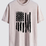 American Flag Print Washed Distressed Drop Shoulder T-Shirt