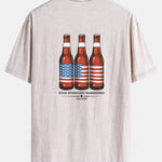 USA Old Row Beer Print Washed Distressed Drop Shoulder T-Shirt