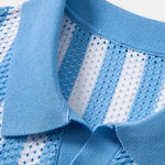 Stripe Johnny Collar Open Knit Polo & Straight Leg Linen Pants