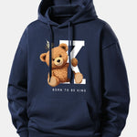 Crown King Bear Print Relax Fit Hoodie