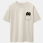 Pocket Cat Print Drop Shoulder Oversize T-Shirt