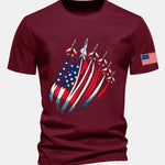 Regular Fit Fighter Jets USA Flag Print Cotton T-Shirt