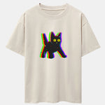Glitch Black Cat Print Drop Shoulder Oversize T-Shirt