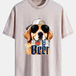 Beer Dog Print Washed Distressed Drop Shoulder T-Shirt