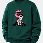 Pink Gentleman Panther Print Relax Fit Sweatshirt