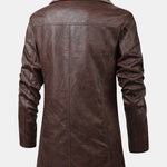 Faux Fur Lined Long Line PU Leather Coat