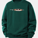 Zipper Cat Print Relax Fit Sweatshirt
