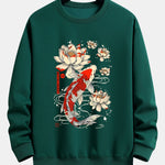 Koi Fish Lotus Print Relax Fit Sweatshirt