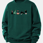 Christmas Black Cat Print Relax Fit Sweatshirt