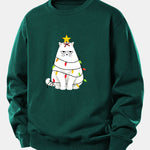 Christmas Lights White Cat Print Relax Fit Sweatshirt
