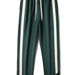 Relax Fit Color Block Patchwork Polo Sweatshirt & Slit Hem Stripe Pants