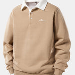 Men Print Contrast Polo Collar Sweatshirt