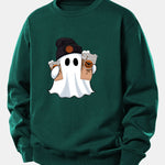 Halloween Ghost Coffee Print Relax Fit Sweatshirt