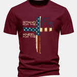 Regular Fit Retro American Flag Cross Print Cotton T-Shirt