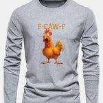 Long Sleeve Rooster Print Cotton T-Shirt