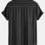 Cotton Blend Striped Stand Collar Shirt & Straight Leg Linen Pants