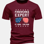 Regular Fit American Flag Sunglasses Print Cotton T-Shirt