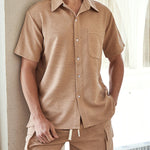 Men's Textured Resort Style Casual Button-Down Shirt  Shorts Set