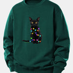 Color Lights Black Cat Print Relax Fit Sweatshirt