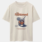 Vintage Whiskey Print Drop Shoulder Oversize T-Shirt