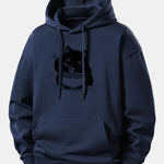 Black Cat Ramen Print Relax Fit Hoodie