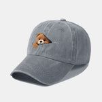 Zipper Bear Pattern Casual Washed Cotton Baseball Cap
