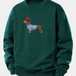 Dachshund Wearing Striped Sweater Print Relax Fit Sweatshirt