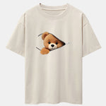 Zipper Bear Print Drop Shoulder Oversize T-Shirt