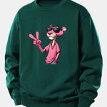 Pink Panther With A V Sign Print Relax Fit Sweatshirt