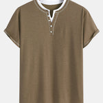 2-in-1 Notched Collar Contrast Stitching T-Shirt