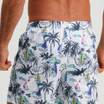 Palm Tree Sailboat Print Swim Shorts