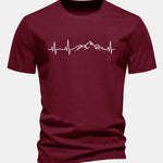 Regular Fit Heartbeat Mountain Print Cotton T-Shirt