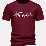 Regular Fit Heartbeat Music Print Cotton T-Shirt