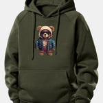 Bear In Leather Jacket Print Drawstring Hoodie