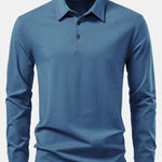 Solid Long Sleeve Cotton Polo Shirt