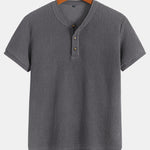 Henley Neck Textured Ribbed Hem T-Shirt