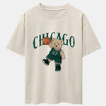 Chicago Basketball Bear Print Drop Shoulder Oversize T-Shirt