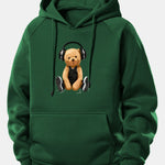 Headphone Bear Print Drawstring Hoodie