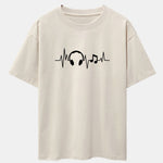 Heartbeat Music Print Drop Shoulder Oversize T-Shirt