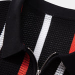 Striped Knit Zip Up Polo Shirt