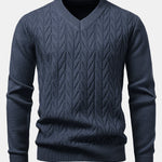 Heavyweight Geometric Jacquard V Neck Sweater