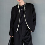 Collarless Colorblock Multi-button Casual Jacket