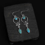 Buddha Stones 925 Sterling Silver Hook Vintage Copper Plated Silver Turquoise Waterdrop Pattern Balance Drop Dangle Earrings