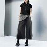 American Spliced Mesh High Waist Wide Leg Pants
