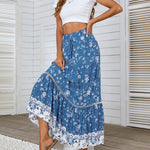 Zeagoo Women's Bohemian Floral Skirt Elastic High Waist A- Line Tiered Flowy Beach Maxi Skirt