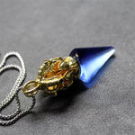 Buddha Stones Tibetan Dorje Vajra 4 Prong Lotus Liuli Crystal Strength Necklace Pendant