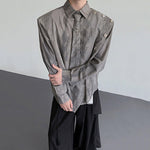 Metal Chain Tie Padded Shoulder Patchwork Shirt