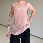 Thin Mesh Translucent Cutout Knit Tank Top