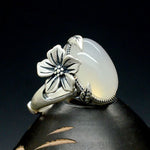 Buddha Stones 990 Sterling Silver Natural Chalcedony Plum Positive Harmony Ring